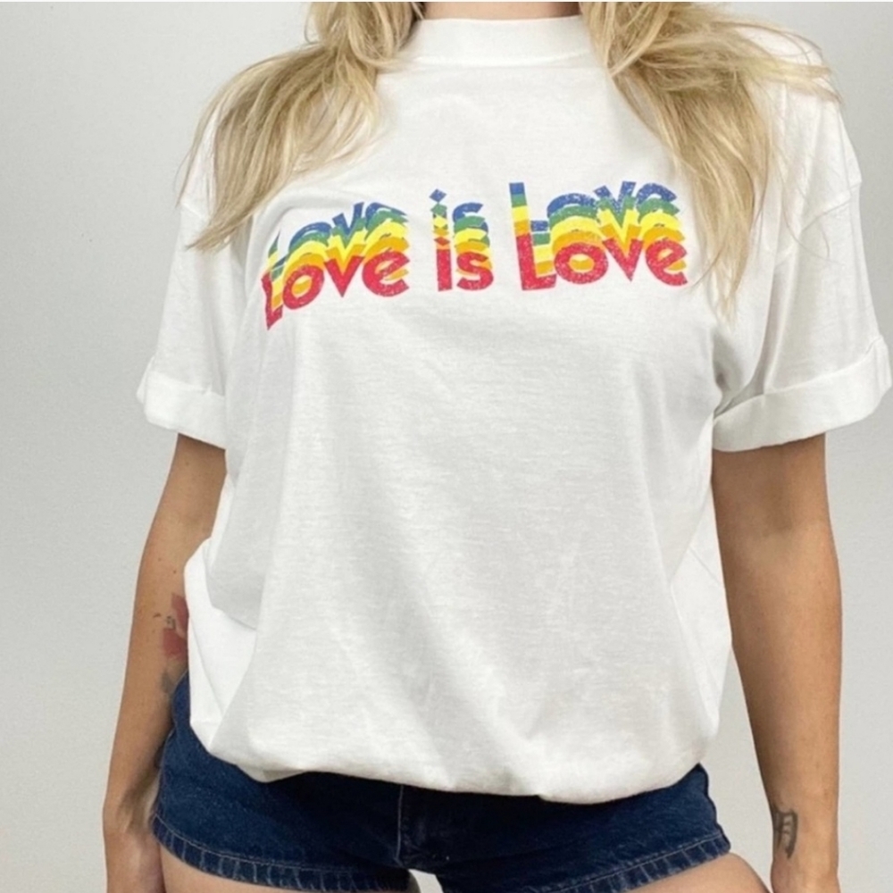 GIRL DANGEROUS x FP Free People Pride LGBTQ+ LOVE IS LOVE tee tshirt rainbow 🌈